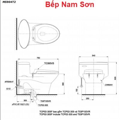 Bàn cầu một khối Toto MS904T2