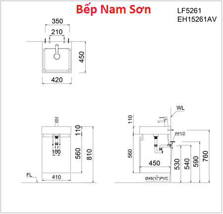 Lavabo kết hợp tủ treo LF5261- EH15261AV - Ảnh 3