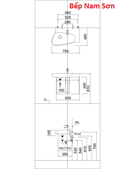 Lavabo + Tủ treo - LF5362 + EH05362AD - Ảnh 3