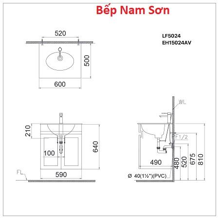 Lavabo + Tủ Treo - LF5024 + EH15024AV - Ảnh 3