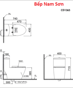 Bàn Cầu một khối kết hợp với nắp cơ - CD1363 + TAF050 - Ảnh 6